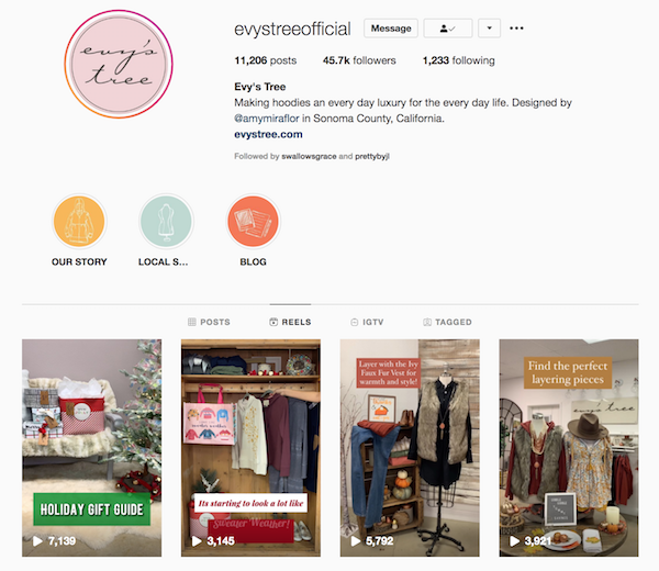Screenshot of instagram reels from account page