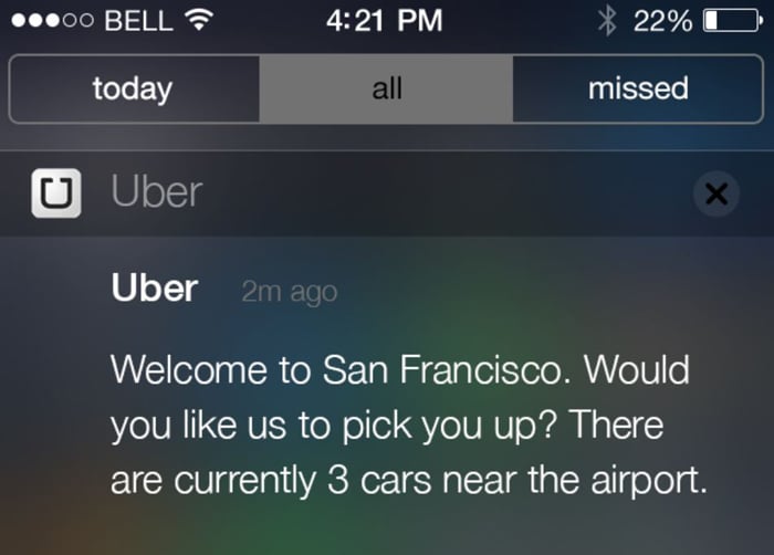 بازاریابی جغرافیایی - اطلاع رسانی uber push