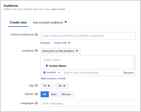 Target markets - Facebook demographic targeting