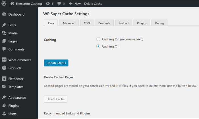 WP Super Cache Settings