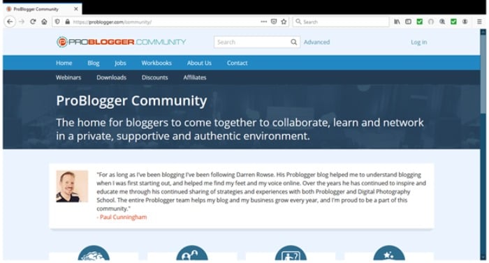 Tendenze del marketing dei contenuti nel 2021 - Creazione di comunità Esempio di Problogger