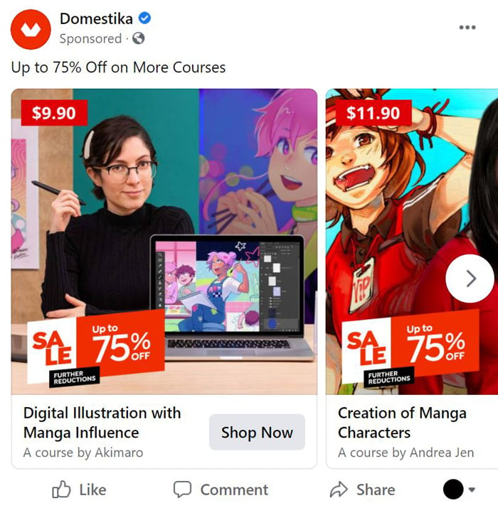 Facebook carousel ad - Domestika