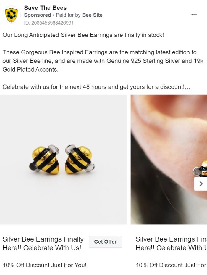  facebook carousel advertisement- bees