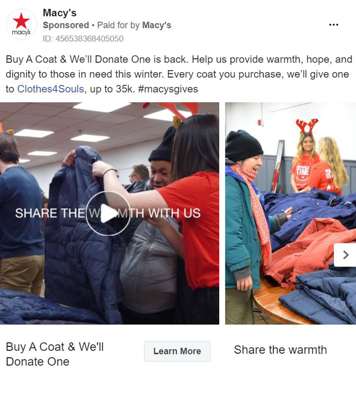 annuncio carosello di facebook - macys