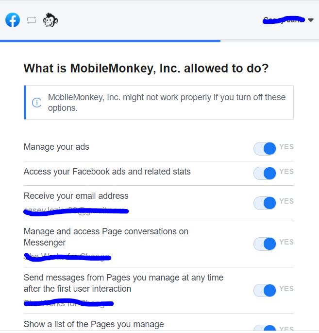 setting the permissions for creating facebook messenger bots 