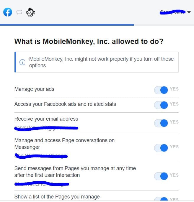 setting the permissions for creating facebook messenger bots 