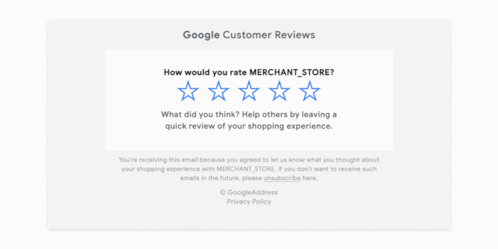 Example of a Google Customer Reviews survey being filled.