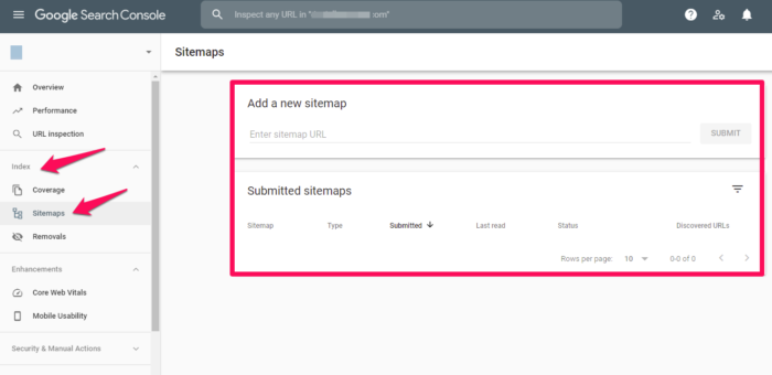 google search console sitemap index website