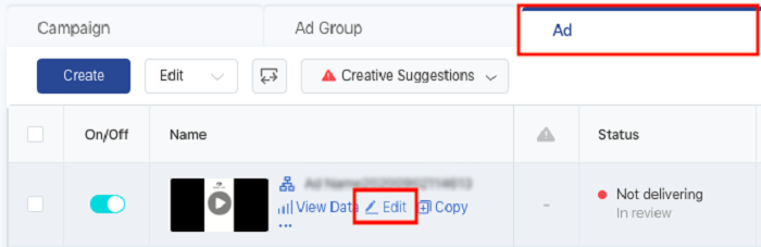 How to edit paid TikTok ads - ad tab