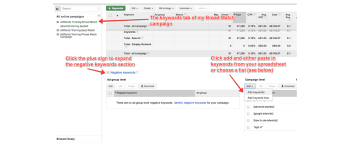 How to edit negative keywords for ppc ads