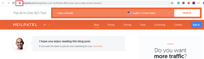 https vs http - example of NeilPatel https