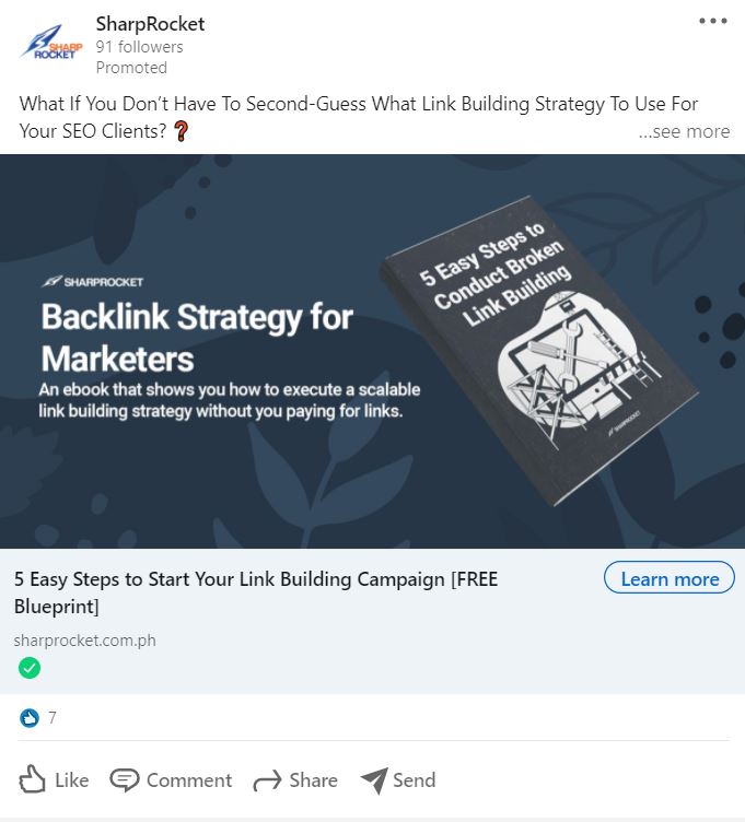 LinkedIn Advertising Ideas - Make an Offering in Your Ad, like SharpRocket