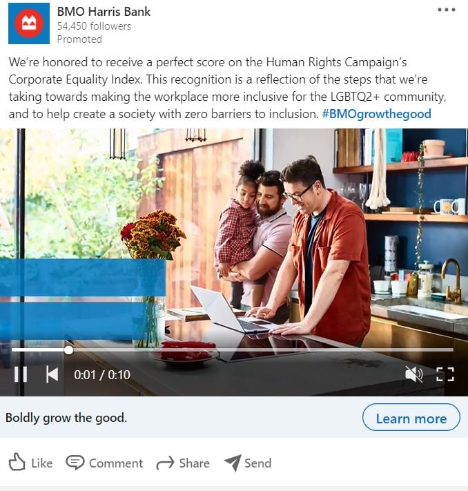 LinkedIn Advertising Ideas - Demonstrate Your Social Justice Efforts, like BMO Harris Bank