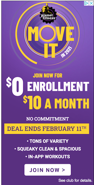 planet fitness vellykket banner reklame eksempel