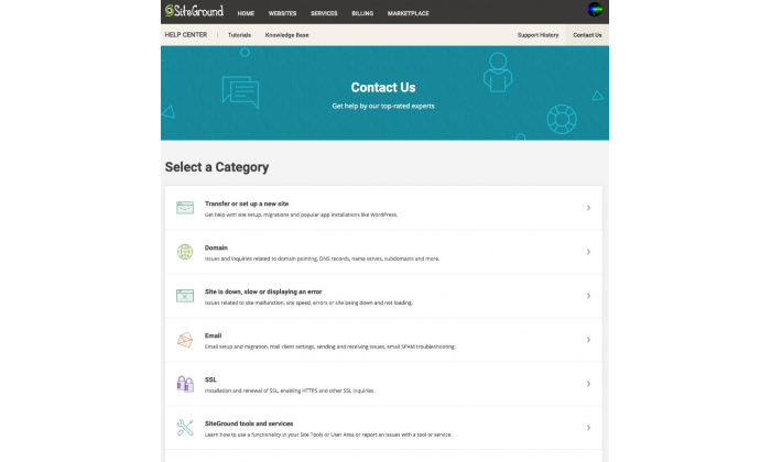 Siteground Support Page