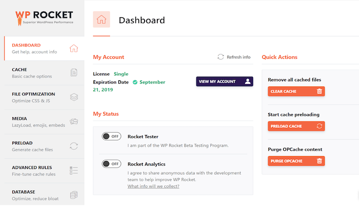 Wp Rocket Dashboard