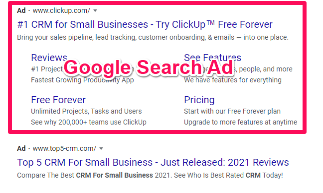 Google Search Ad example 