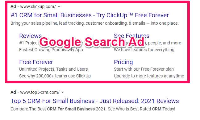 Example of a Google search ad 