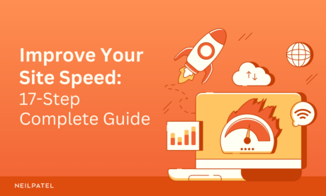 Illustration of a web browser and a rocket with text that reads "Improve Your Site Speed: 17-Step Complete Guide."