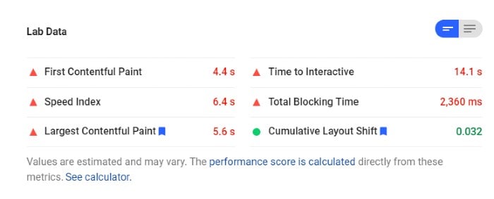 using lab data to increase website speed