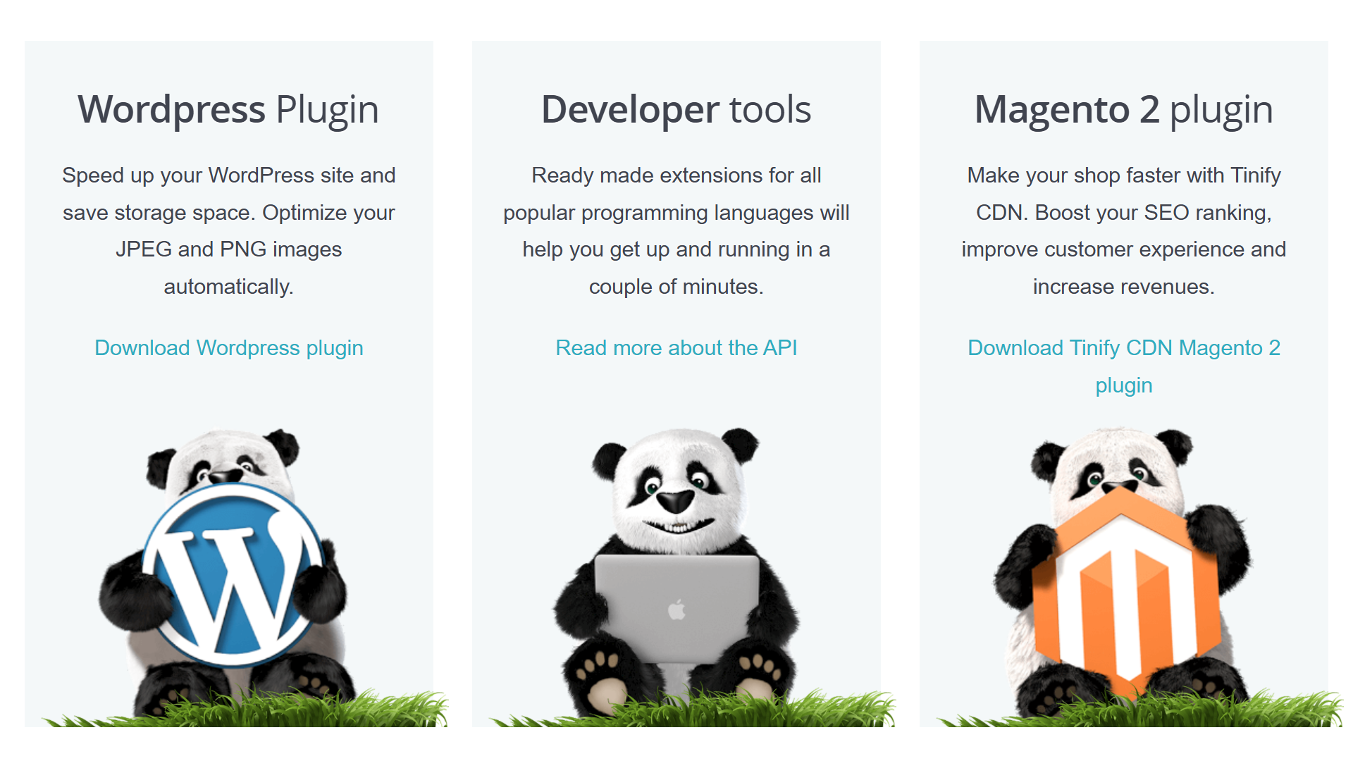 TinyPNG plugin options including WordPress, Developer tools, and Magento.