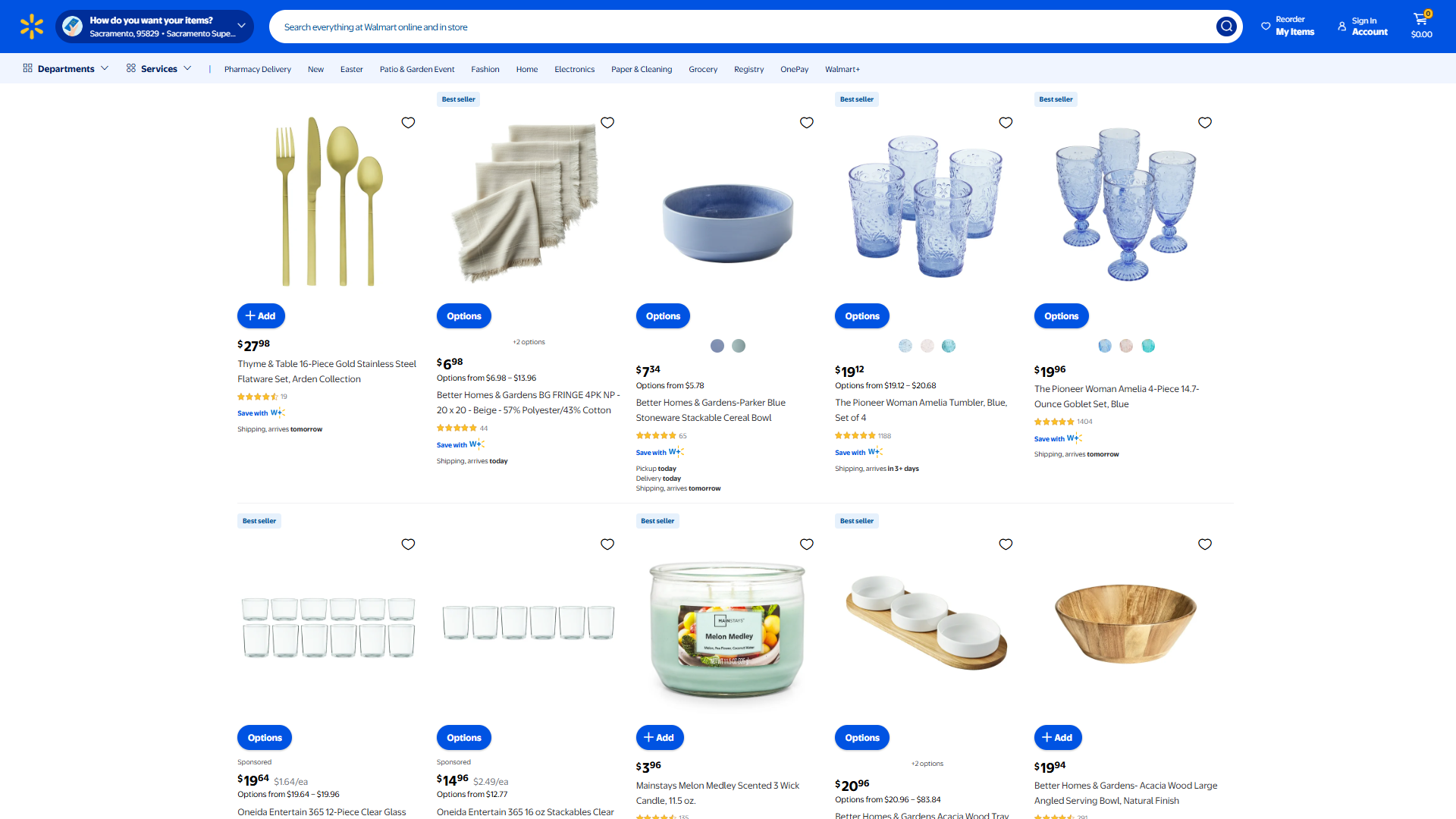 Walmart websites with images of household items.