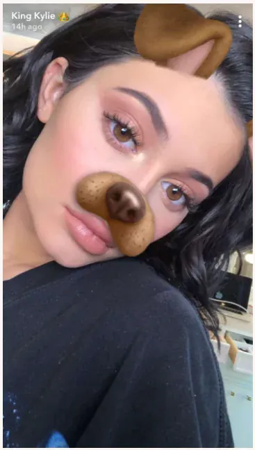 Dog filter on Snapchat for the King Kylie account for Kylie Jenner. 