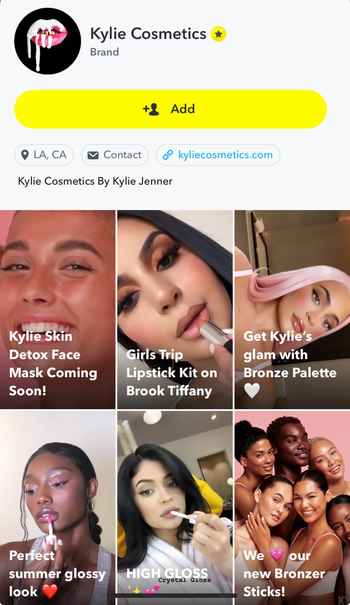 Kylie Cosmetics Snapchat profile. 