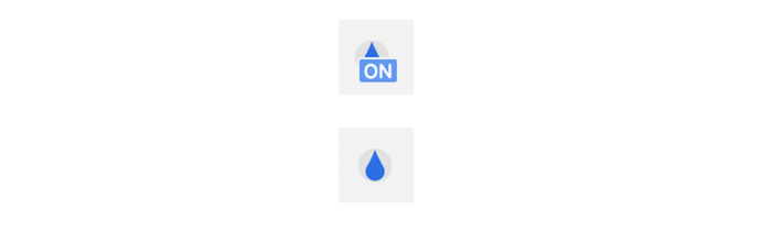 an icon showing on funtionality and a water drop below it