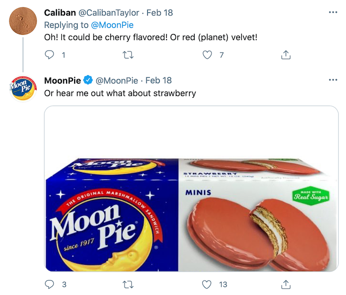 MoonPie Twitter account example of good engagement for the Dispo app