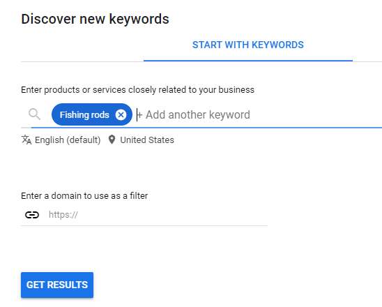 google keyword planner -työkalun esimerkki Google-hakumainoksia varten 