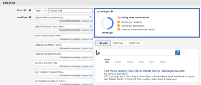 parte da resposta à sua pergunta "quanto custam os anúncios do Bing?"  é quanto você gasta em anúncios de pesquisa responsivos.