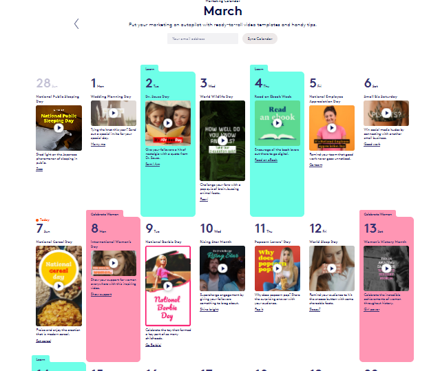 Content calendar functionality in social media tool Biteable