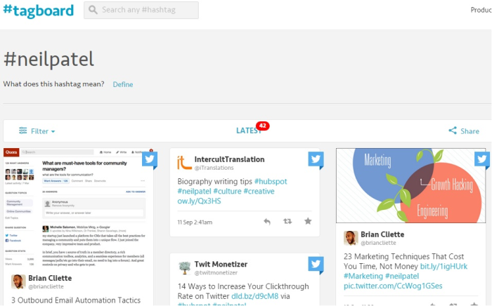 Find relevant hashtags with social media tool TagBoard.
