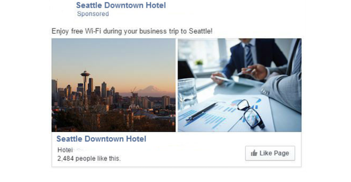 Tourist Ads - example of Seattle hotel ad with free wifi