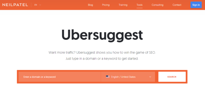 ubersuggest marketing tool for starting a business