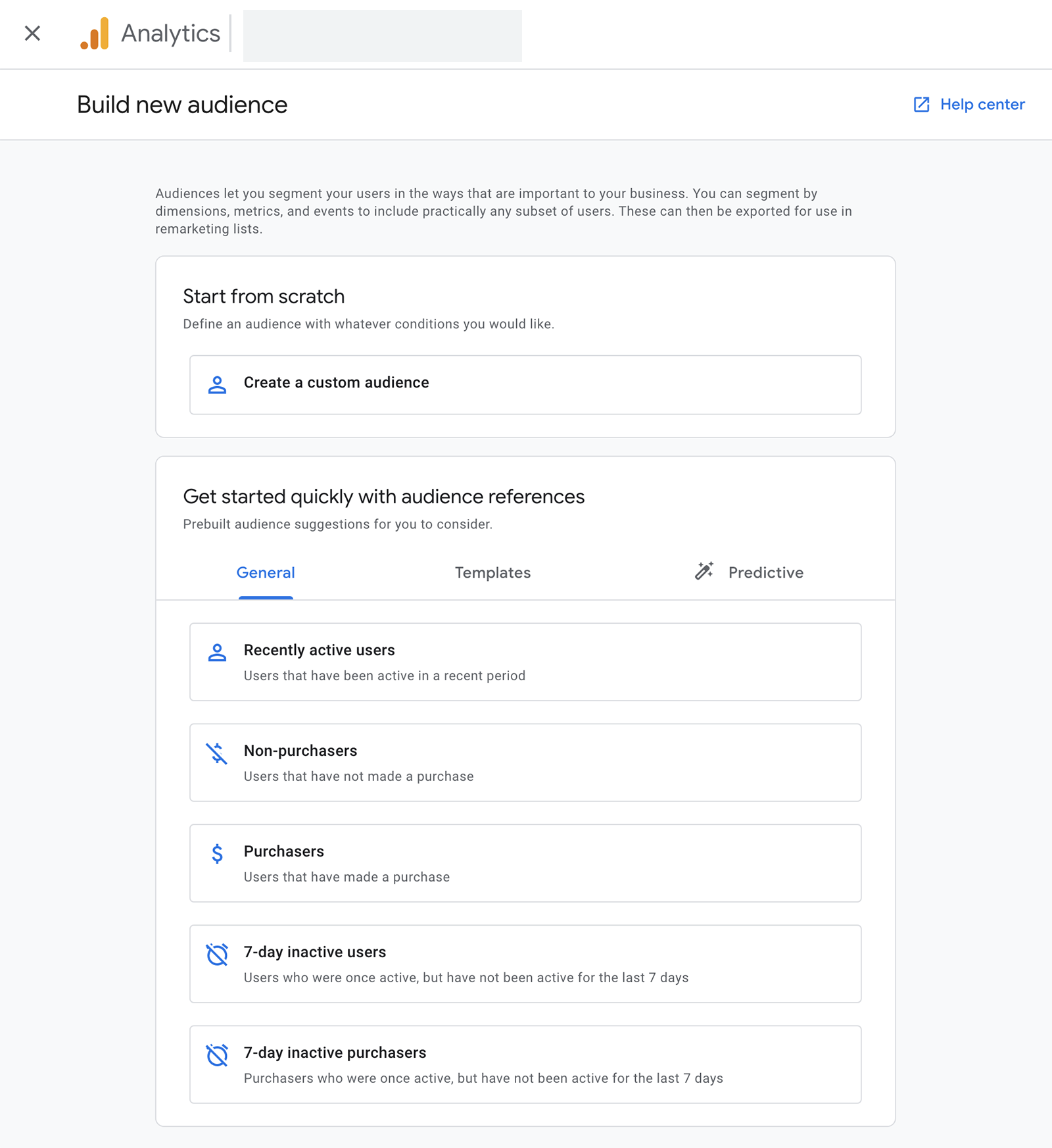 Build new audience option in Google Ads with Google Analytics 4.