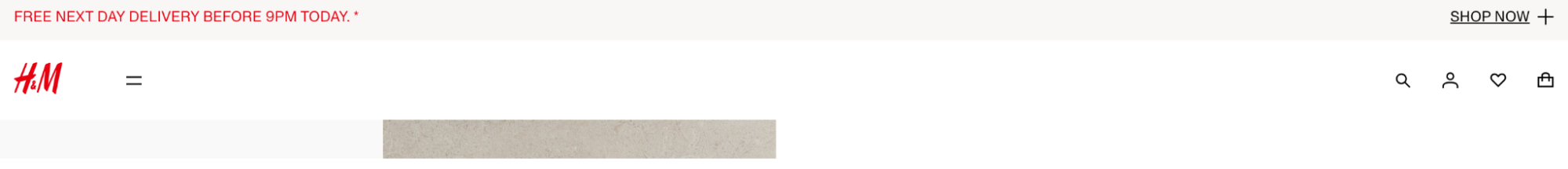 H&M website banner offering free delivery. 