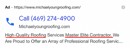 Examples of Call-only ads -  A Roofing Company