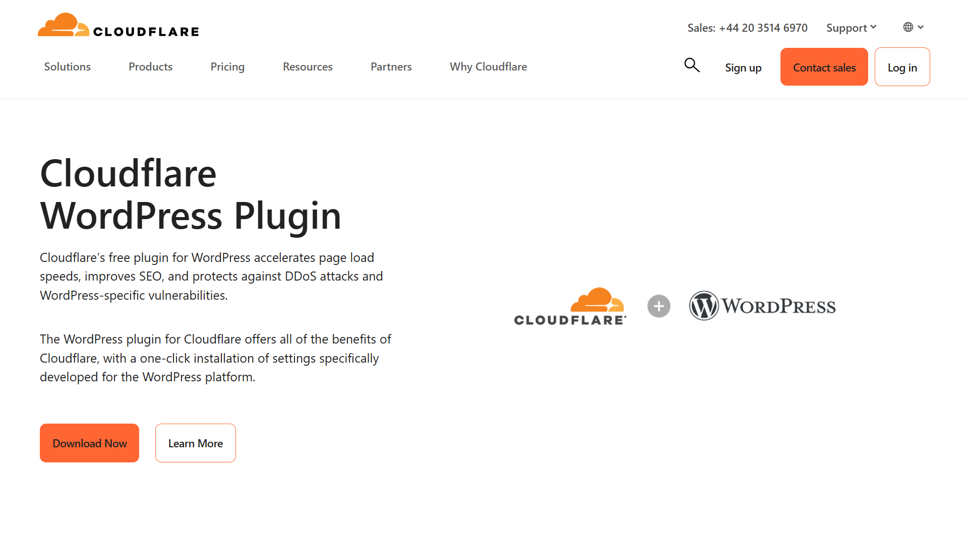 หน้า Landing Page ของปลั๊กอิน Cloudflare WordPress