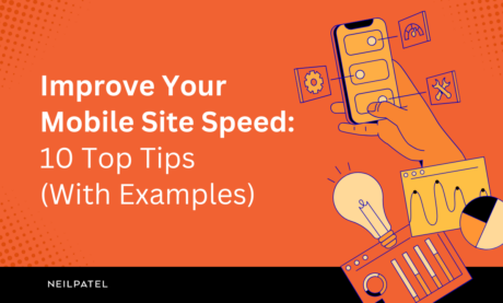 Illustration with text that reads "Improve Your Mobile Site Speed: 10 Top Tips (With Examples)."