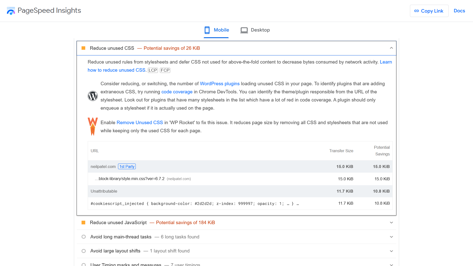 รายการคำแนะนำสำหรับ WordPress ของ PageSpeed ​​Insights