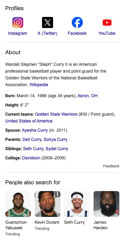 แผงความรู้สําหรับ Steph Curry