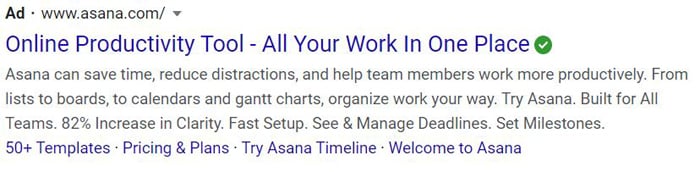 evergreen PPC ads - asana