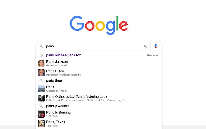 google search for paris showing entity based seo