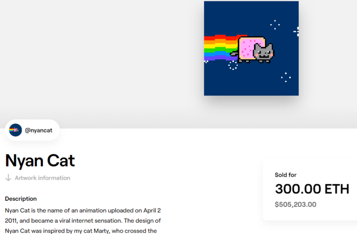 Nyan cat is a GIF turned NFT that sold for close to $500,000.