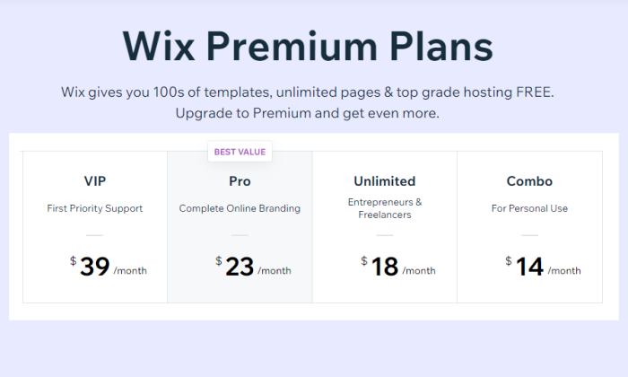 Wix pricing for best blogging platforms