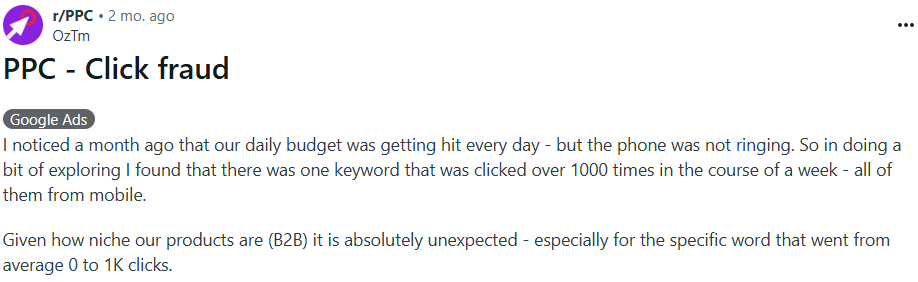 Reddit thread for PPC click fraud.