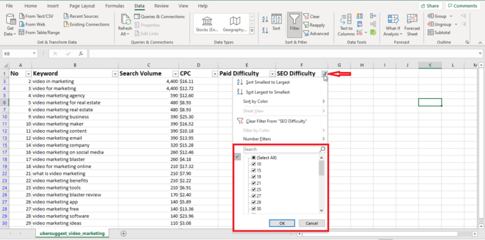 Astuces Excel à utiliser dans les campagnes publicitaires payantes - Filtrer et trier les données clés