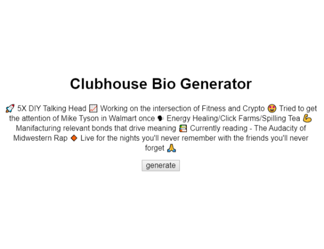 Marketing Clubhouse Tools - CH Bio Generator